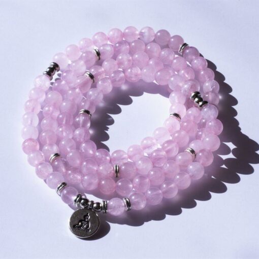Rose Quartz 108 Mala 6 & 8mm Beads Natural Stone Bracelet Mala Prayer Beads OM Charm Meditation Necklace