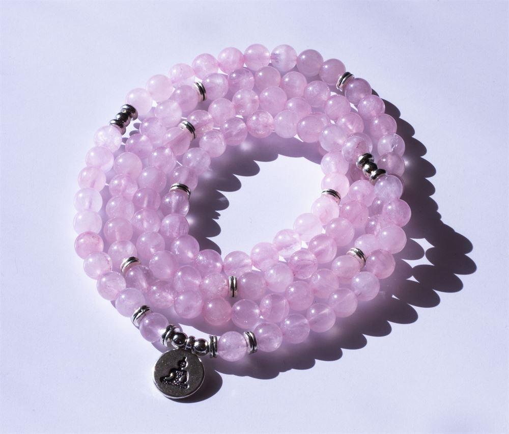 Rose Quartz 108 Mala 6 & 8mm Beads Natural Stone Bracelet Mala Prayer Beads OM Charm Meditation Necklace