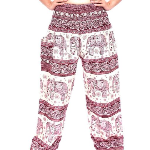 Thai Harem Pants Elastic Waist with Elephant Print and single pocket, Boho Pants Hippie Style Yoga comfort Bohemian 100% Rayon