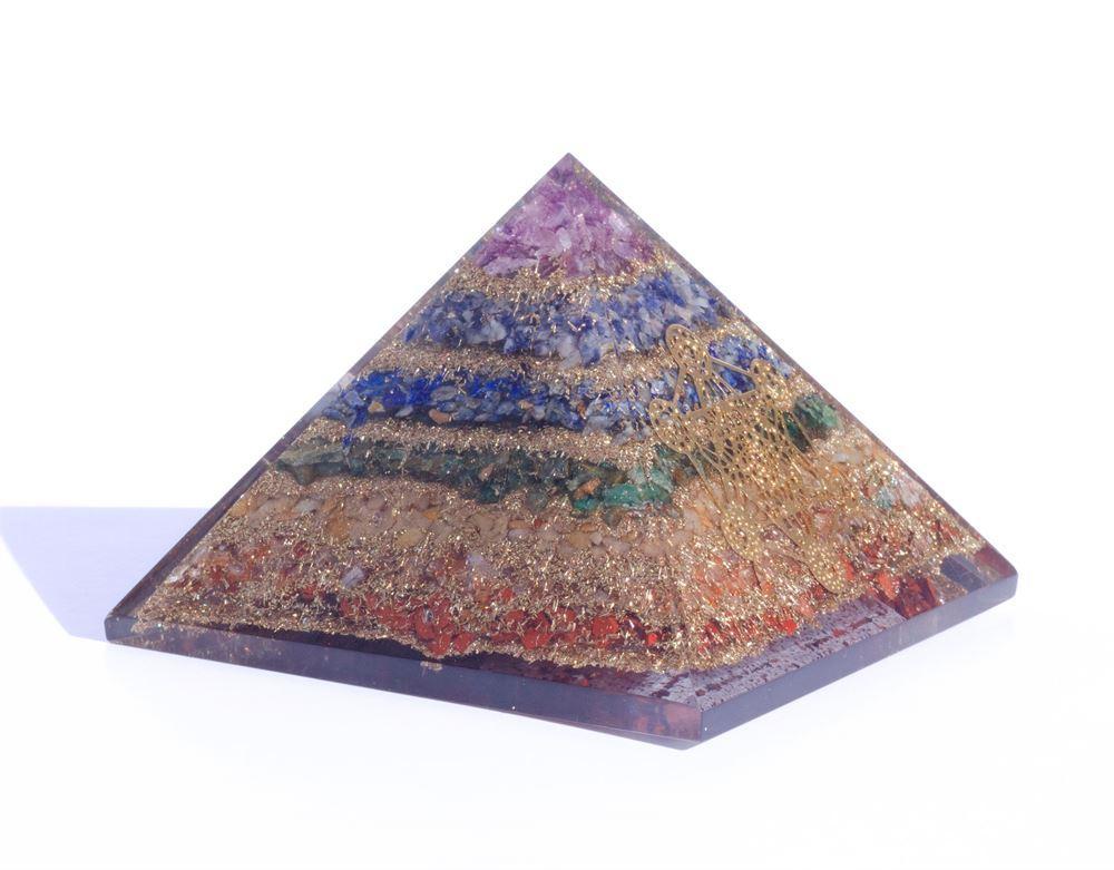 Orgonite Pyramid Layered 7-Chakra Stones with Om, Hexagram, or Hamsa Hand Symbols 3.5*3.5 inch base and 3 inch tall - Image 2