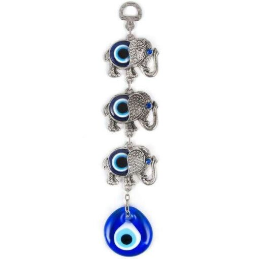 3 Elephant Evil Eye Hangings, Handmade, 8.6" Inch