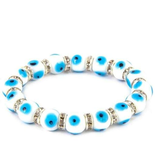 Evil Eye Bracelet for Protection, White-Blue, Handmade
