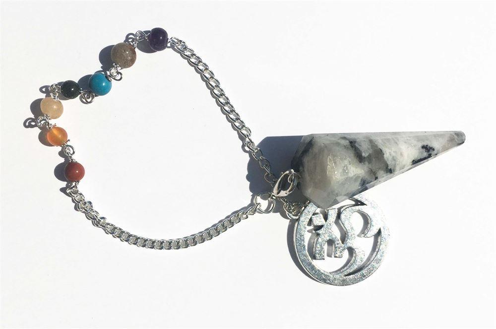 Rainbow Moonstone Chakra Beads 12 faceted Pendulum 3-in-1 pendulum, bracelet, pendant