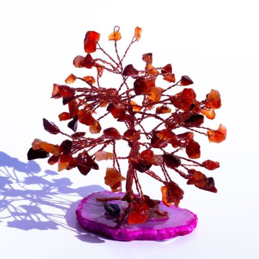 Red Carnelian Agate Slice base Gemstone Feng Shui Tree