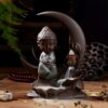 Crescent Moon with Buddha in Meditating Pose Backflow Incense Burner, Reflux Burner, Large Handmade Ceramic Backflow Cone Sticks Incense Holder Home Décor Craftwork Figurine Size: 13.5 * 16.5 cm VTrendz
