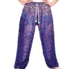 Navy Blue Peacock feather Print draw string Thai harem pants with single pocket 100% Rayon VTrendz
