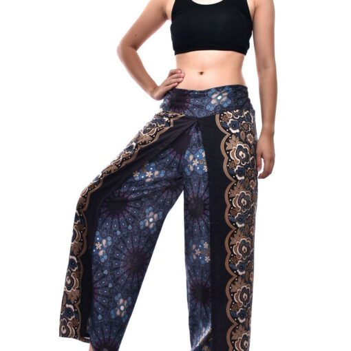 Dark Grey Open Leg Thai Palazzo Pant Flower Print Rayon Comfy & Trendy One Size Fits Most 100% Rayon