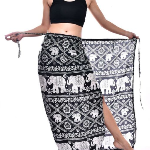 Elephant Print Sarong Dark Brown Cover-up/ Skirt