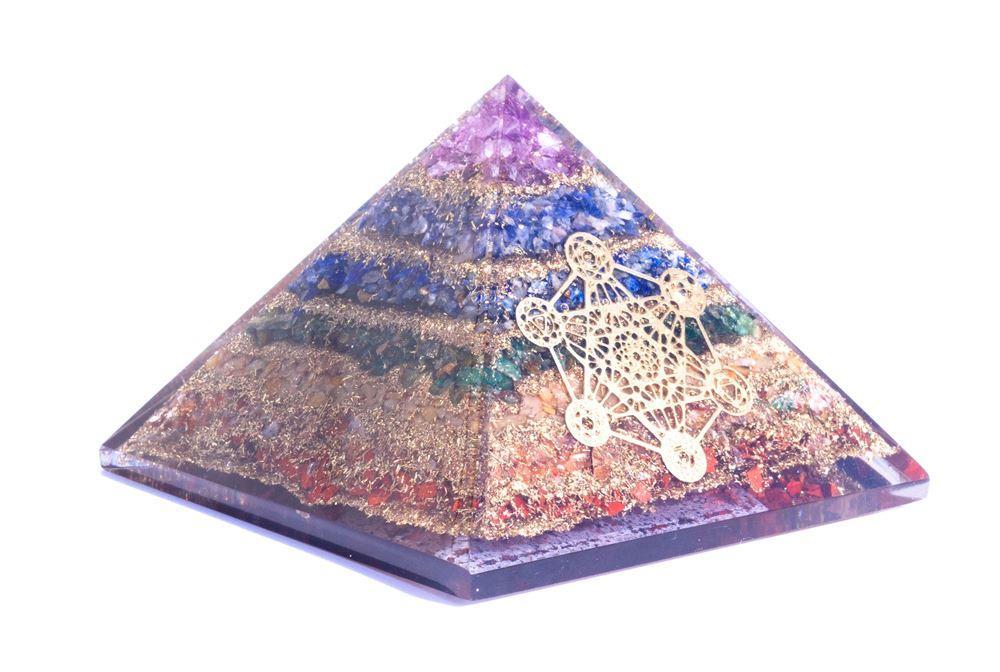 Orgonite Pyramid Layered 7-Chakra Stones with Om, Hexagram, or Hamsa Hand Symbols 3.5*3.5 inch base and 3 inch tall - Image 4