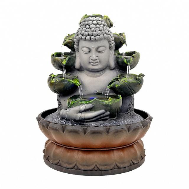 Meditating Buddha with 2-Side Water Fall & LED Light Antique Resin Tabletop Waterfall Fountain