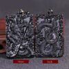 King & Snake Black Obsidian Hand carved Necklace Pendants with Black Beads VTrendz
