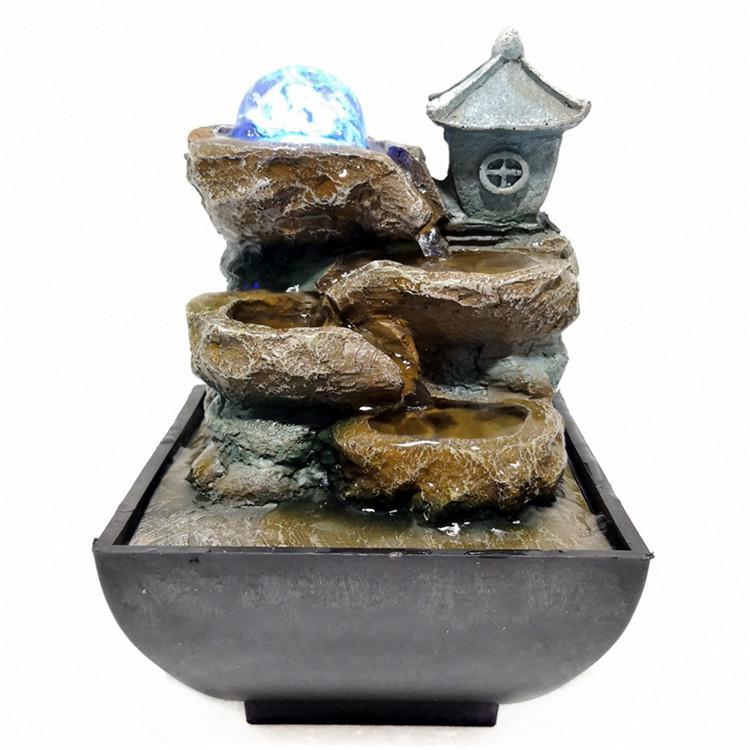 4-Tier Rockery, Castle & LED Crystal Ball Antique Resin Tabletop Waterfall Fountain