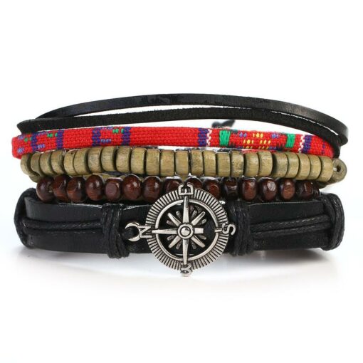 Compass with Red Thread Leather Bracelet Sets Unisex / Men Jewelry Vintage Classic Retro Bracelets