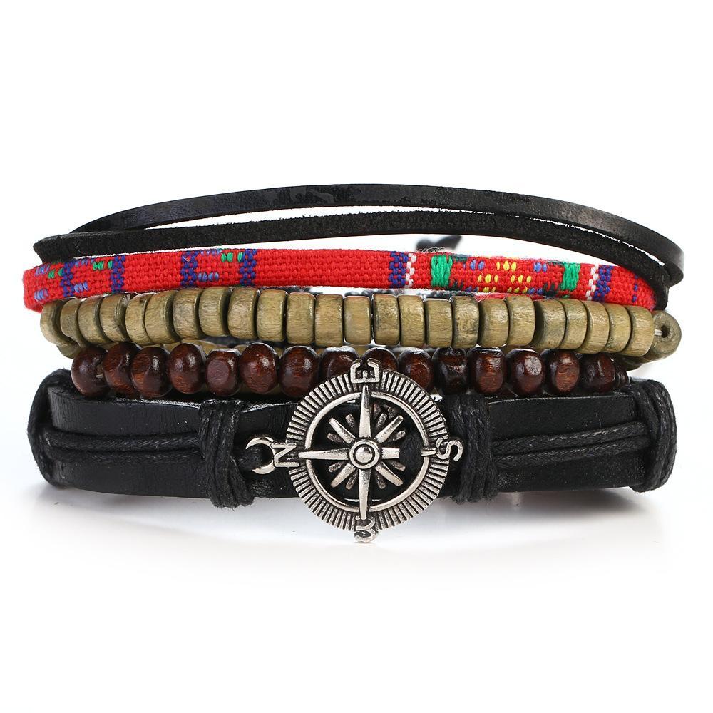 Compass with Red Thread Leather Bracelet Sets Unisex / Men Jewelry Vintage Classic Retro Bracelets