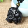 Elephant Mom & Baby Black Obsidian Hand carved Necklace Pendants with Black Beads VTrendz