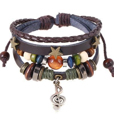 Music Notes Leather Bracelet Sets Unisex / Men Jewelry Vintage Classic Retro Bracelets