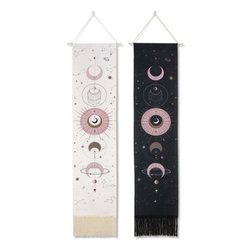 Cycle of The Moon scroll tapestry - Lunar Eclipse Banner Wall Tapestry, Moon Phase Tapestry Wall Hanging, Cotton Linen Wall Art 46*12 Inches