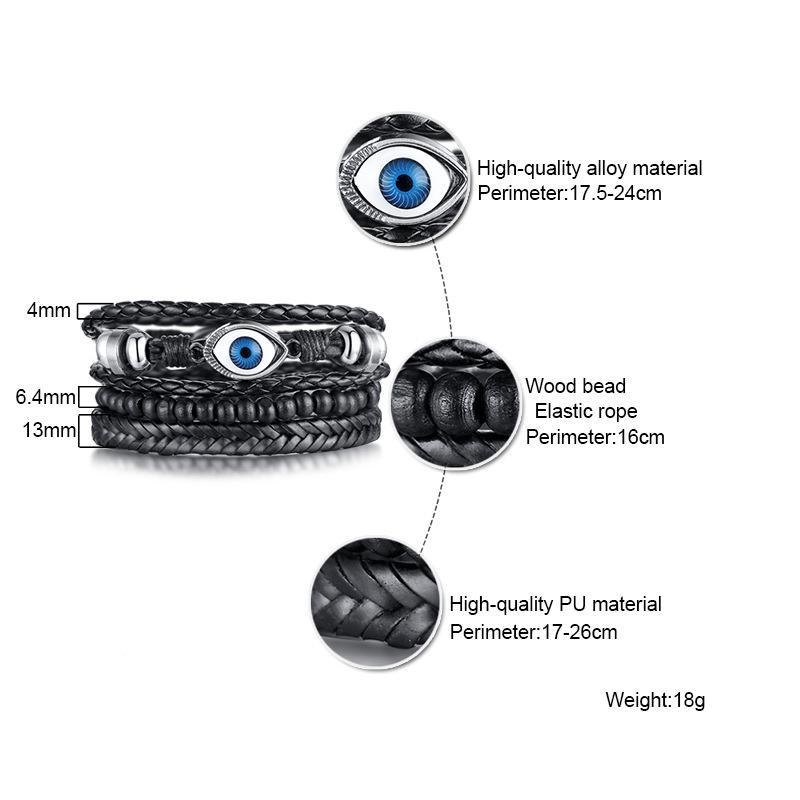 Evil Eye Leather Bracelet Sets Unisex / Men Jewelry Vintage Classic Retro Bracelets