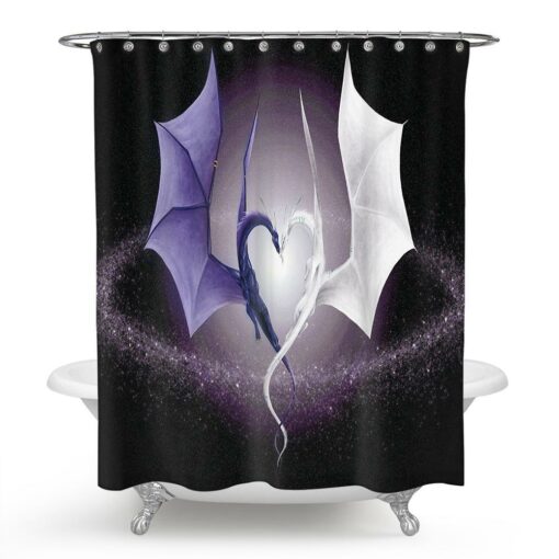 2-Dragons Heart Shaped Shower Curtain