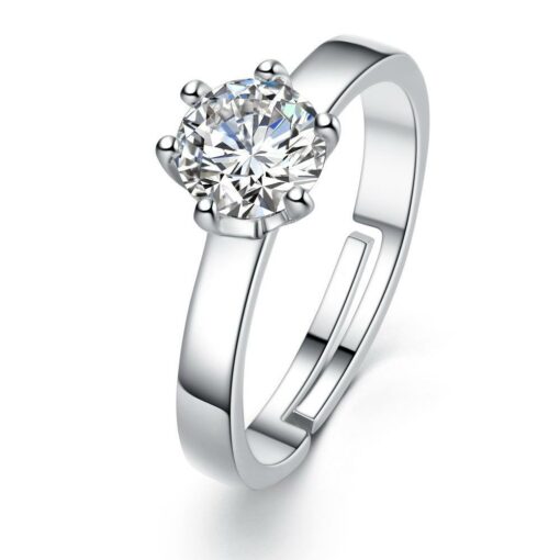 6-Claw Zircon Silver One Size Fashion Adjustable Finger Rings