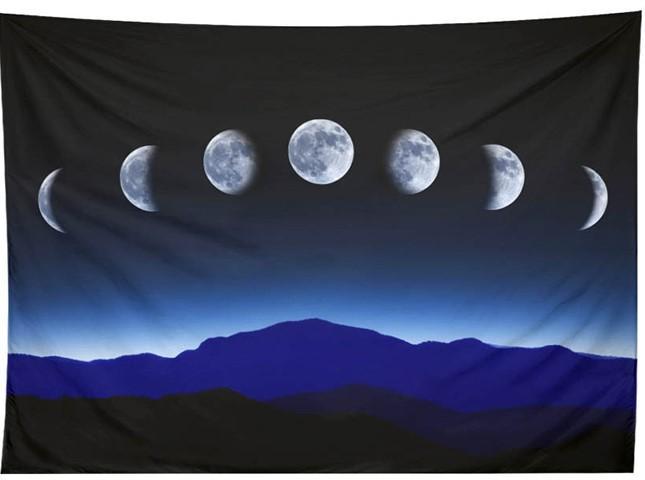Blue Sky Phases of Moon Tapestry, Wall Hanging, Table Cover, Home Decor