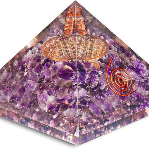 Amethyst with Flower of Life & Kundalini Symbol Orgonite Pyramid 3*3*3 inch