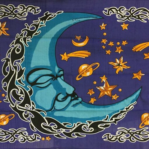 Celestial Moon Star Planets Horizontal Hang Wall Hanging Handmade Cotton Tapestry 84" x 54" inch