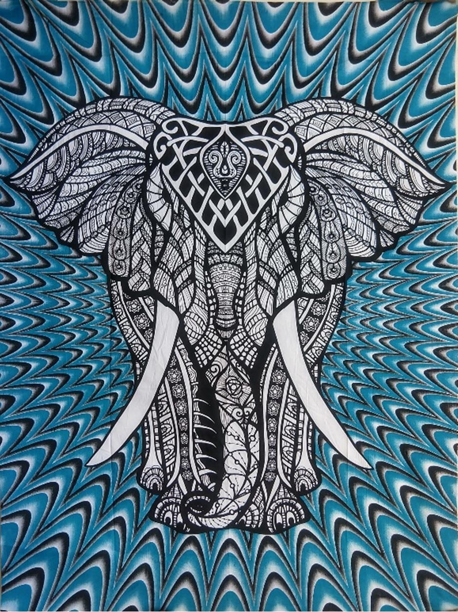 Elephant Blue Texture Wall Hanging Handmade Cotton Tapestry 84"x54" inch - Image 2