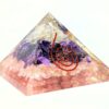 Rose Quartz, Amethyst, Clear Quartz Layered Triple Protection Orgonite Pyramid with Kundalini Symbol 3*3*3 inch VTrendz