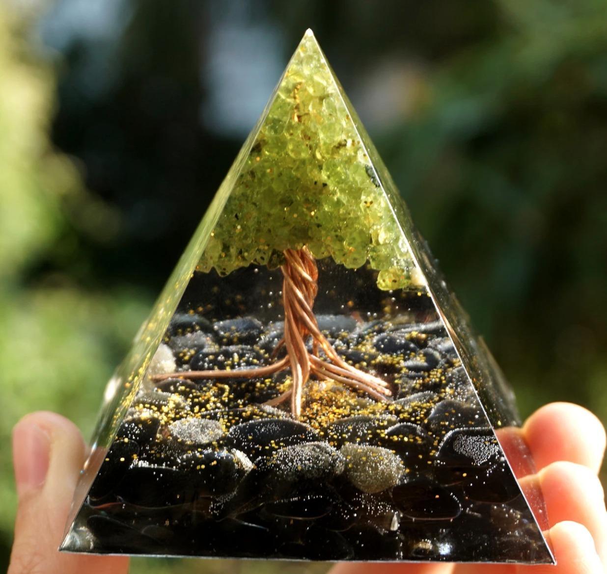 Black Tourmaline with Tree of Life Orgonite Pyramid 3*3*4 inch