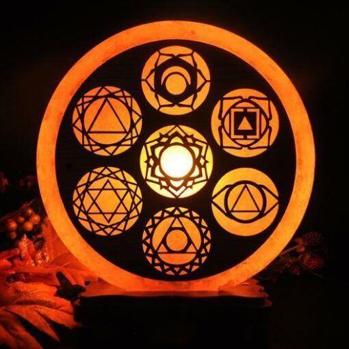 Chakra Symbols 3-D Himalayan Natural Salt Rock Crystal Air purifier / Ionizer 9 - 11 lbs