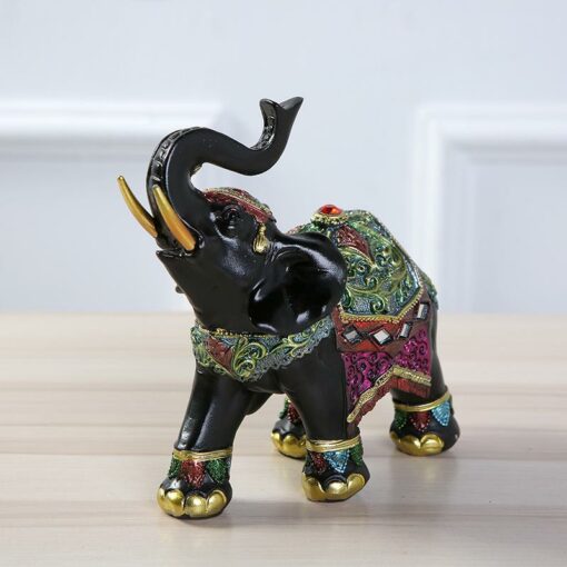 Elephant Black Gold Green Statue Handmade Resin Idol Figurine Statue Symbol of Goodluck, Strength, Protection, Wisdom, Power, and Integrity