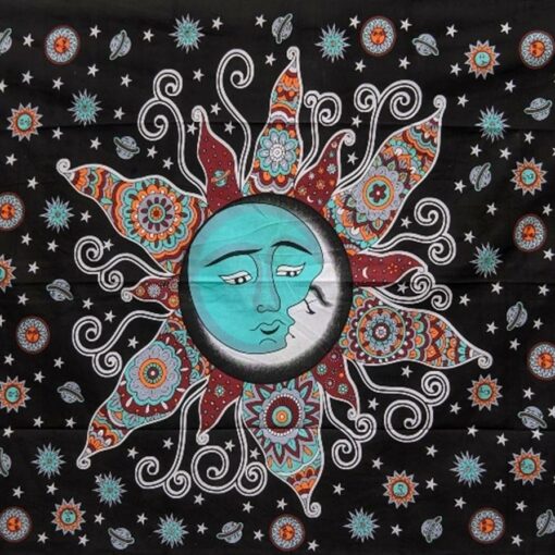 Celestial Sun Moon Star Horizontal Hang Wall Hanging Handmade Cotton Tapestry 84" x 54" inch