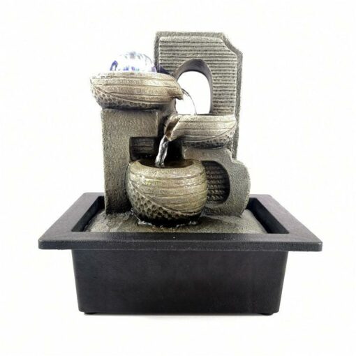 3-Cups with Crystal Ball & LED Antique Resin Tabletop Waterfall Fountain