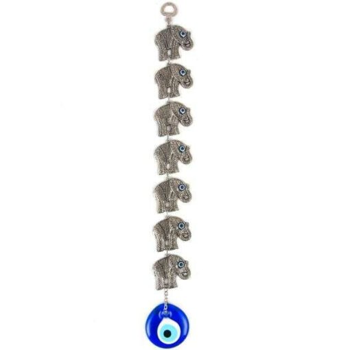7-Elephant Hanging with Evil Eye, Handmade, 16" Inch