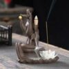 2 Hands w/Lotus Backflow Incense Holder Waterfall Incense Burner, Reflux Burner, Handmade Ceramic, Home Decor for Meditation, Mini-Zen Experience 15.5*8.5*18 cm VTrendz