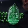 Meditating Buddha Green Nephrite Jade Hand Carved Necklace Pendants with Black Beads VTrendz
