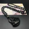 Lucky Buddha, Chinese Buddha, Laughing Buddha, Obsidian Hand Carved Necklace Pendants with Black Beads 8 mm stone beads VTrendz