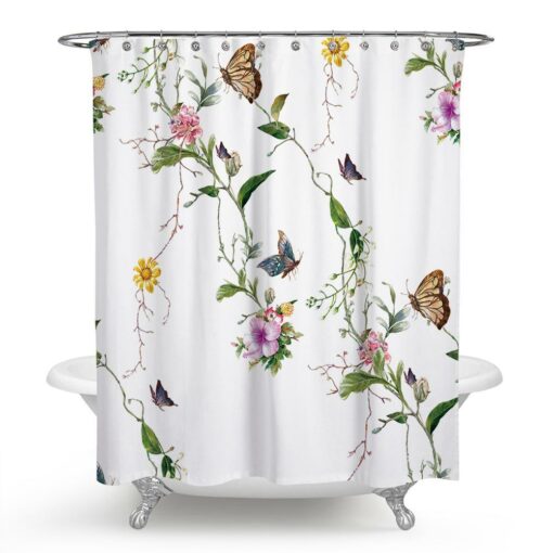 Butterfly with Flower Vines Shower Curtain