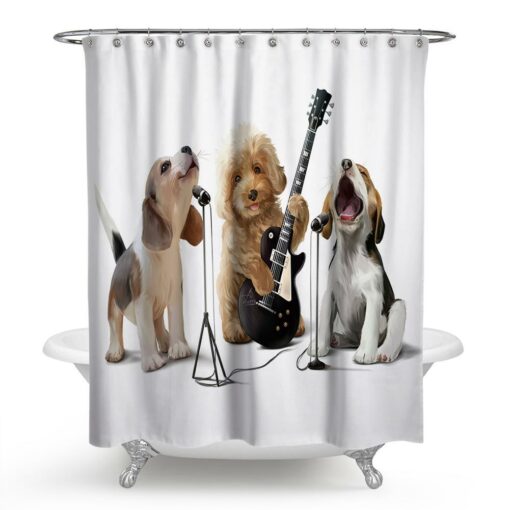 Dogs Music Band Shower Curtain, Dog print shower curtain 5.9 foot x 5.9 foot