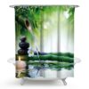 Zen Spa Shower Curtain, Meditation and Bamboo Stalks, Candle and Basalt Stones Therapy, Relaxing, Shower Curtain with Hooks VTrendz