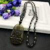 Meditating Buddha Smoking Quartz Handcarved Necklace Pendants with Black Beads VTrendz