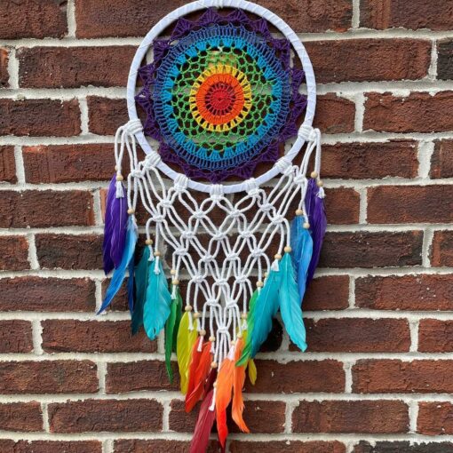 Rainbow Crochet Cotton crochet rainbow macramé single rim dreamcatcher wall hanging
