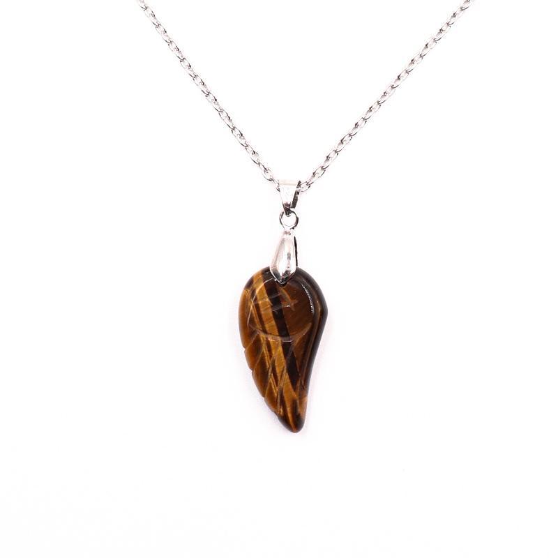 Tiger Eye Guardian Angel Wing Crystal Shaped Pendant Necklace for Balancing Energy - Image 2