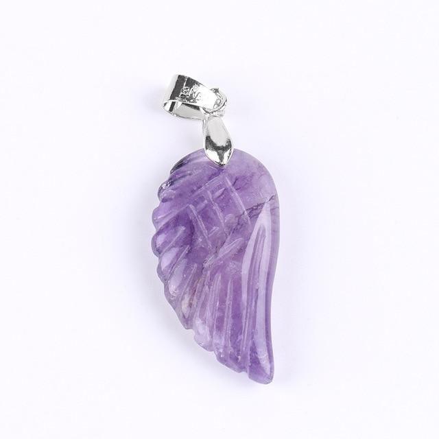 Amethyst Guardian Angel Wing Crystal Shaped Pendant Necklace for Balancing Energy - Image 2