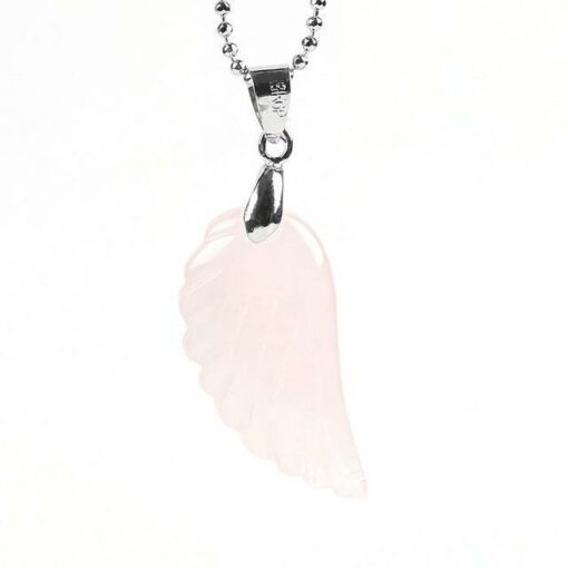 Rose Quartz Crystal Guardian Angel Wing Shaped Crystal Pendant Necklace for Balancing Energy