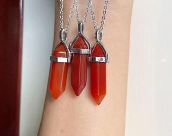 Carnelian Bullet Shaped Pendant Necklace for Relaxation, Positivity, and Balancing Energy