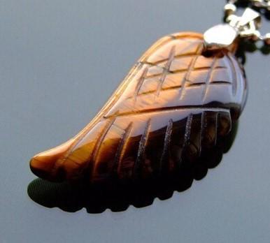Tiger Eye Guardian Angel Wing Crystal Shaped Pendant Necklace for Balancing Energy
