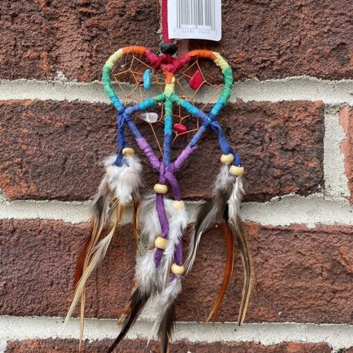 Suede leather rainbow peace and love dreamcatcher 9cm