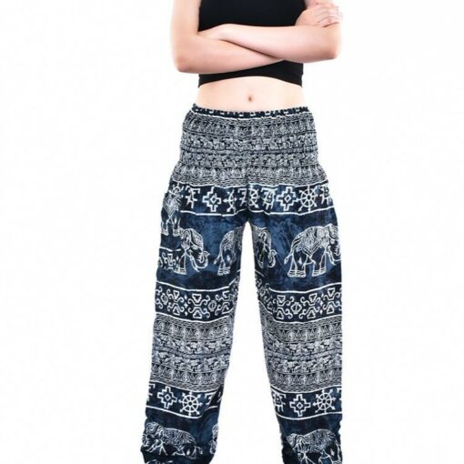 Dark Grey Elephant Print Elastic Thai Harem Pants with single pocket Plain solid color 100 % Rayon